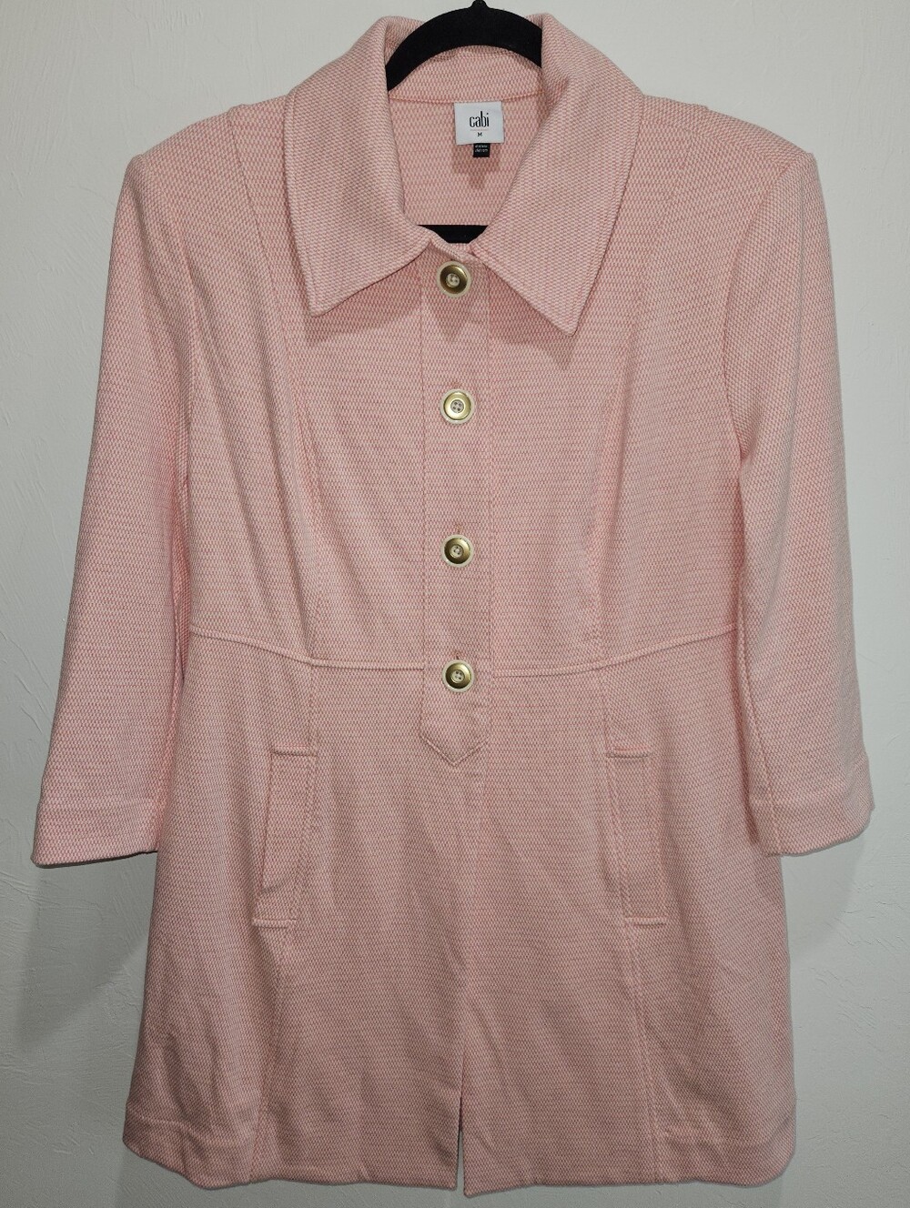Cabi Take Peacoat 5 Topper Peachy Pink Textured Knit Gold Toned buttons - Picture 2 of 13